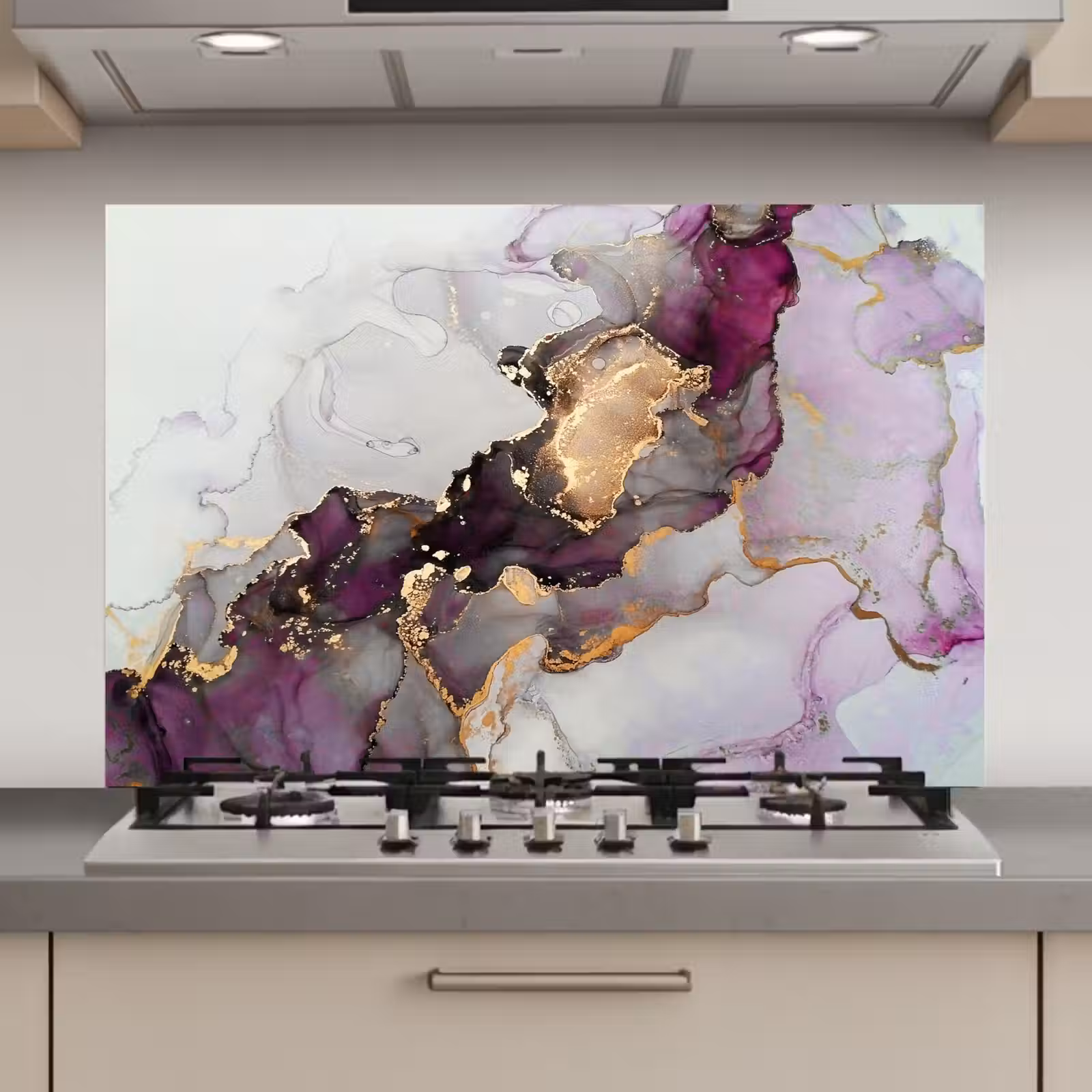 Spatscherm keuken - Marmer - Abstract - Goud - Paars — 1