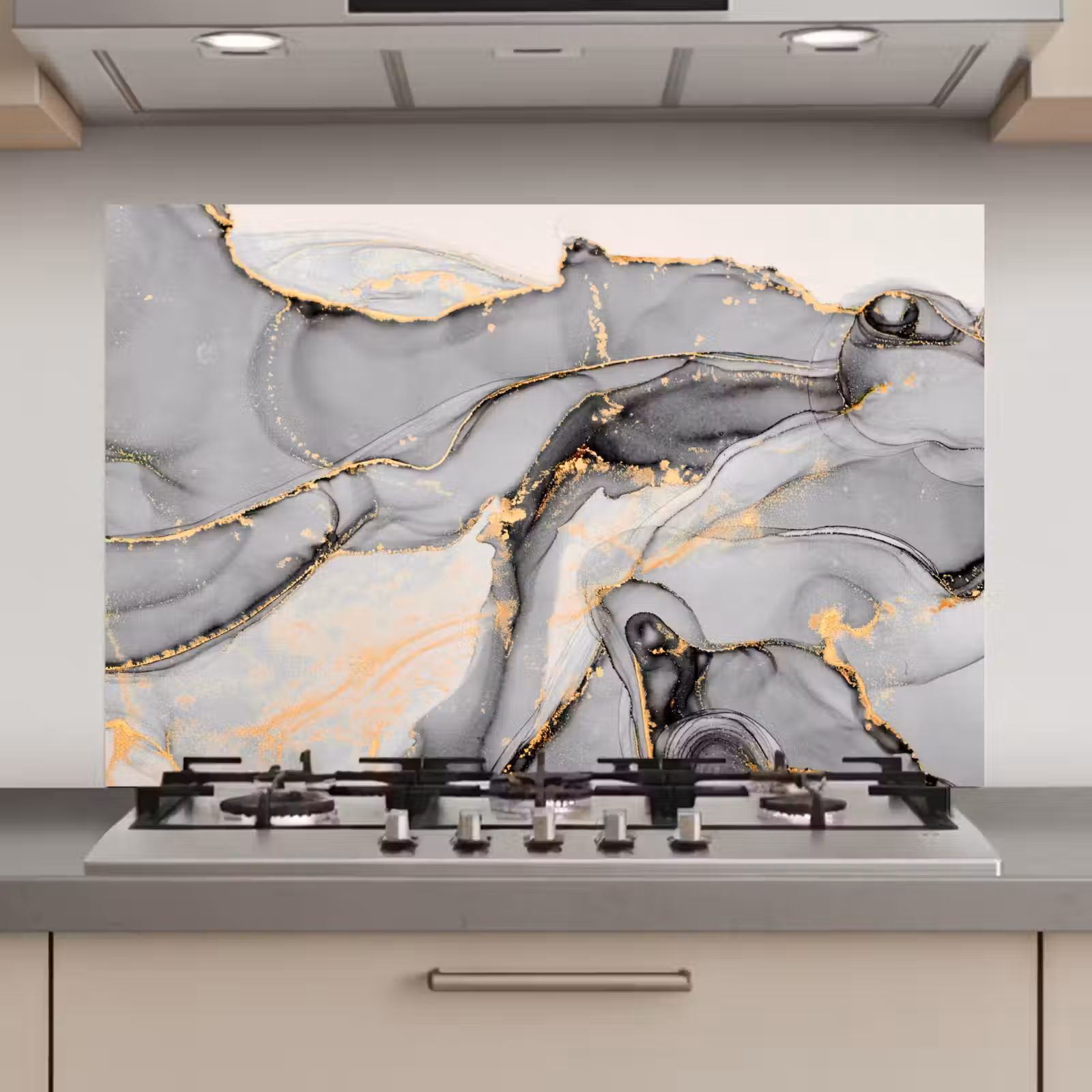 Spatscherm keuken - Marmer - Goud - Grijs — 1