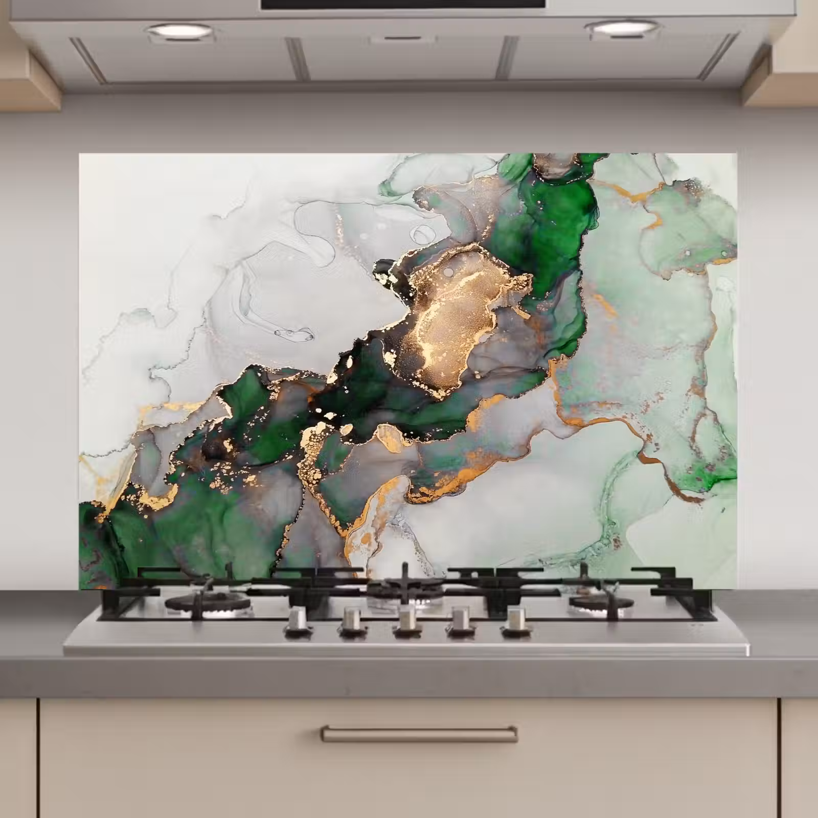 Spatscherm keuken - Marmer - Goud - Groen - Luxe — 1