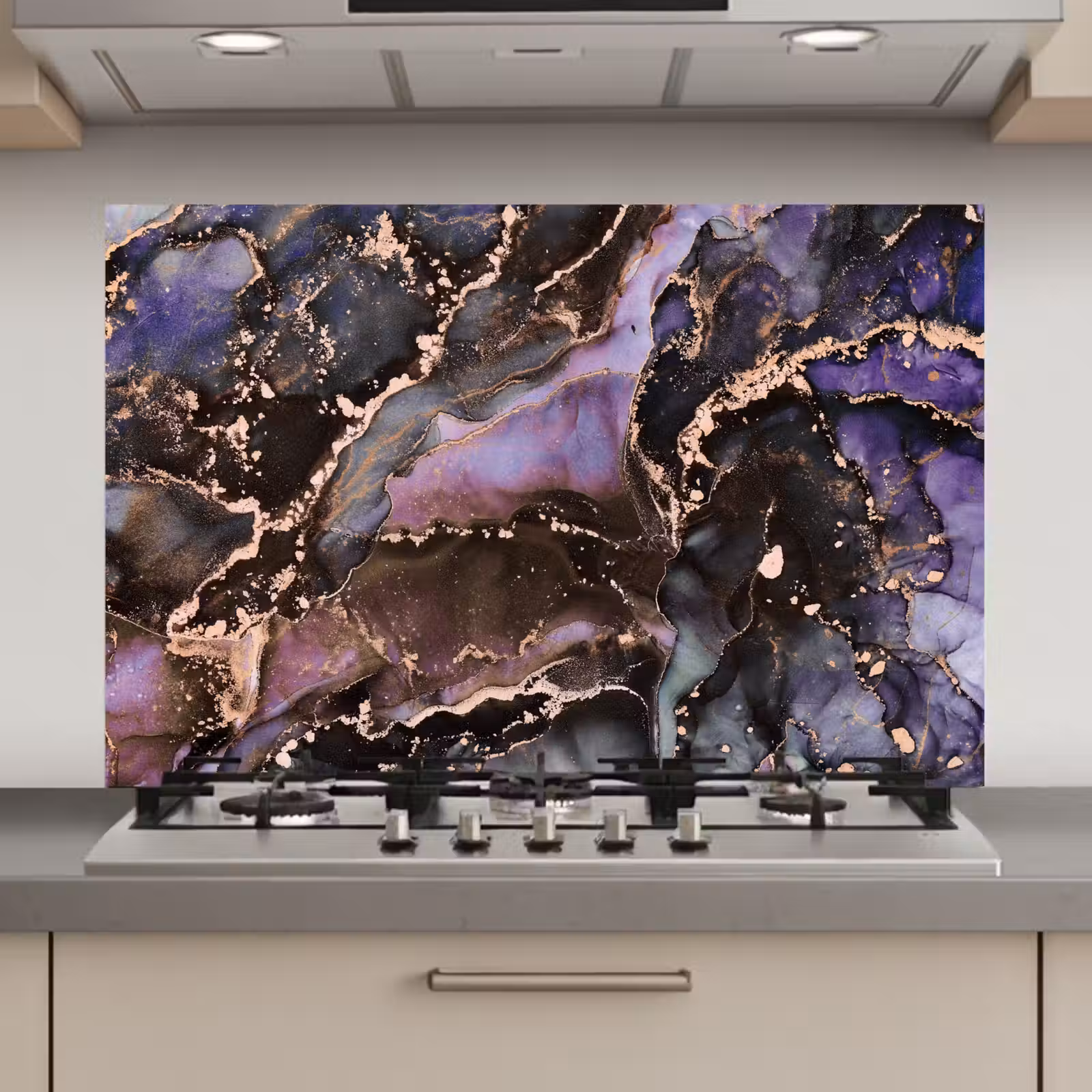 Spatscherm keuken - Marmer - Goud - Roze — 1