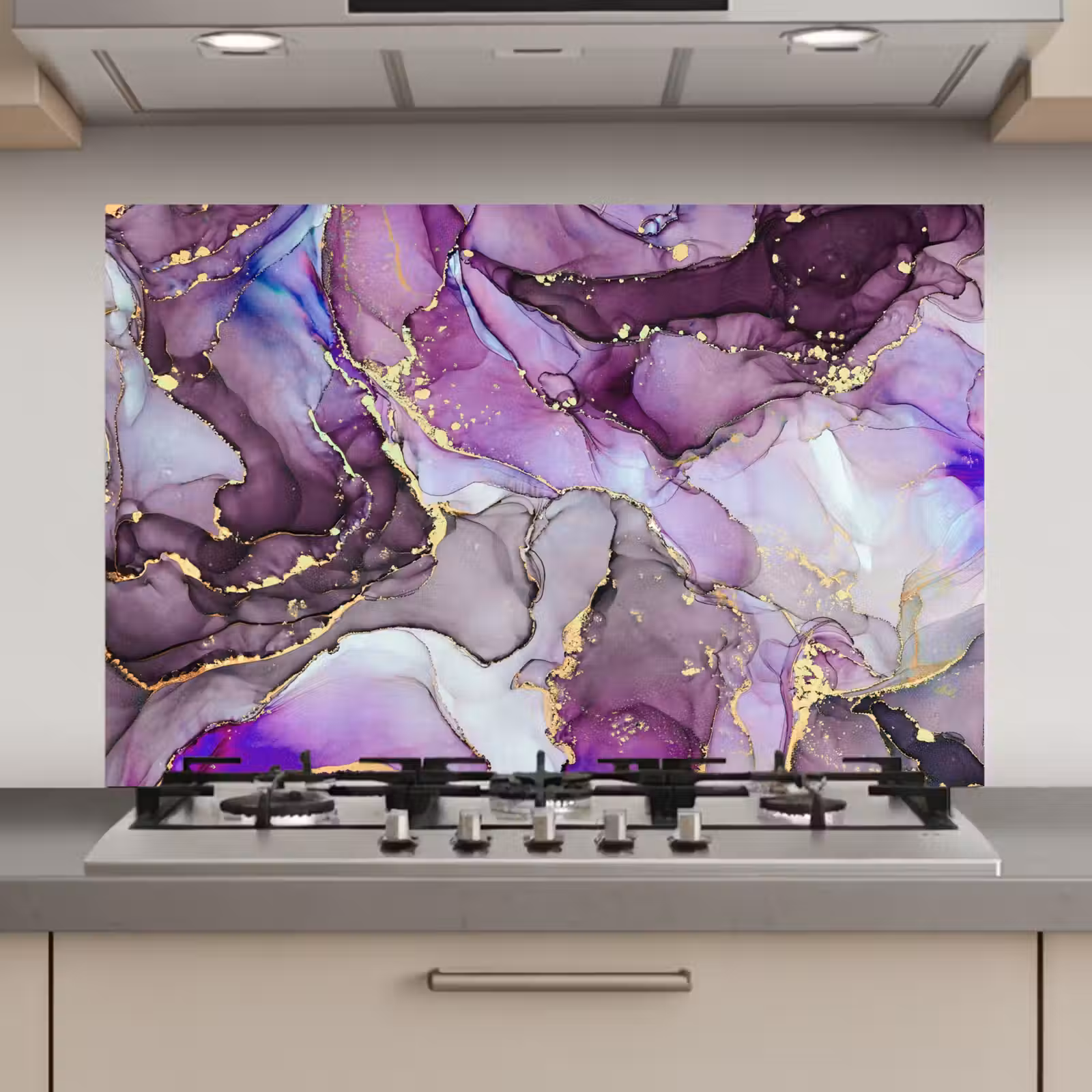 Spatscherm keuken - Marmer - Roze - Paars - Gold — 1