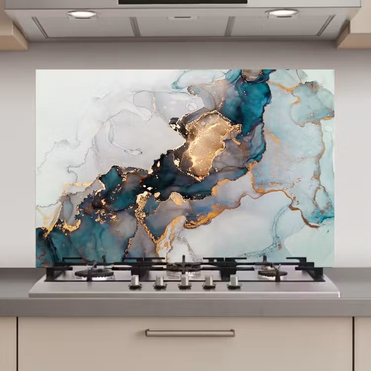 Spatscherm keuken - Blauw - Marmer - Goud — 1