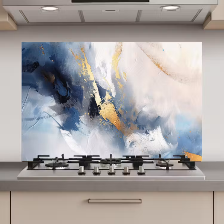 Spatscherm keuken - Blauw - Modern - Marmer - Abstract - Goud — 1