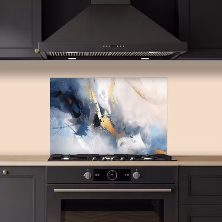 Spatscherm keuken - Blauw - Modern - Marmer - Abstract - Goud — 2