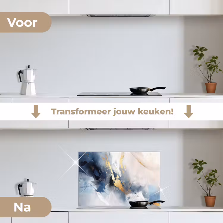 Spatscherm keuken - Blauw - Modern - Marmer - Abstract - Goud — 3