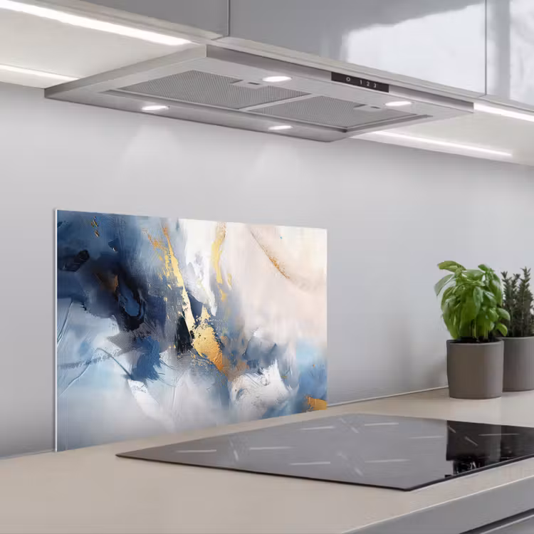 Spatscherm keuken - Blauw - Modern - Marmer - Abstract - Goud — 5
