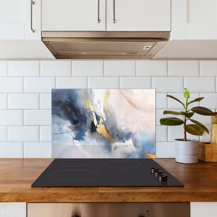 Spatscherm keuken - Blauw - Modern - Marmer - Abstract - Goud — 6