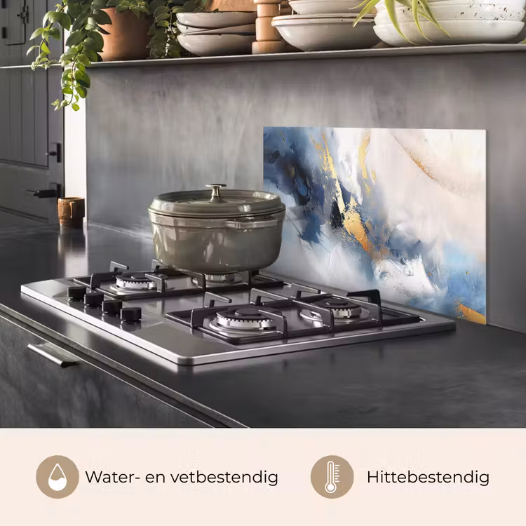 Spatscherm keuken - Blauw - Modern - Marmer - Abstract - Goud — 7