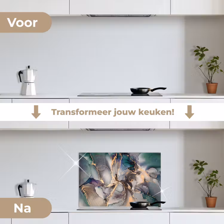 Spatscherm keuken - Goud - Blauw - Marmer — 3