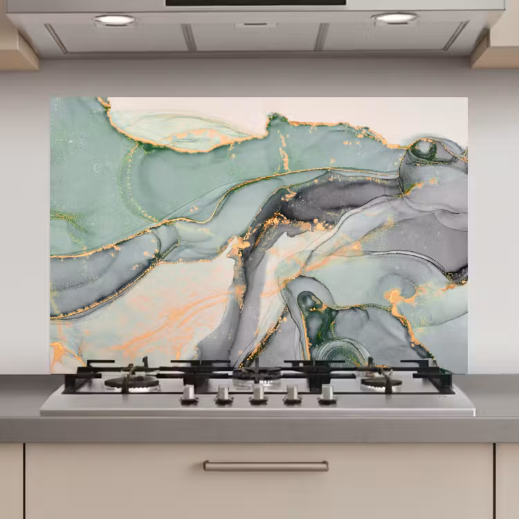 Spatscherm keuken - Goud - Marmer - Groen - luxe - Glitter - Marmerlook — 1