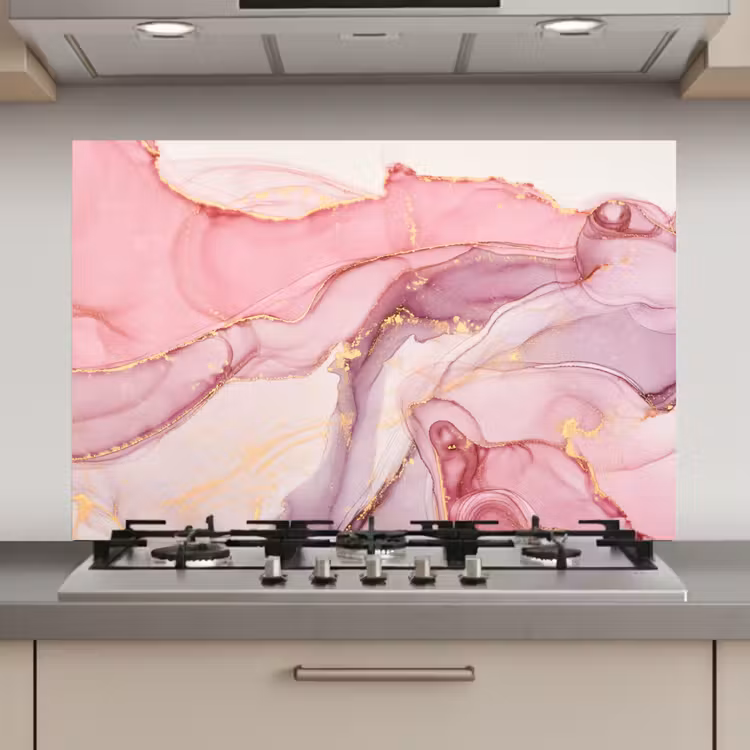 Spatscherm keuken - Goud - Marmer - Roze — 1