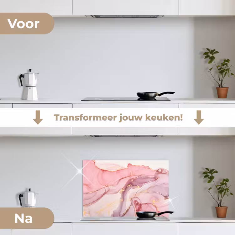 Spatscherm keuken - Goud - Marmer - Roze — 3