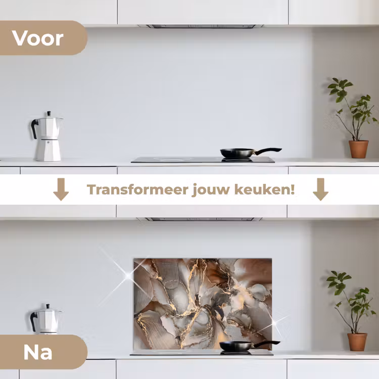 Spatscherm keuken - Grijs - Goud - Marmer - Marmerlook — 3