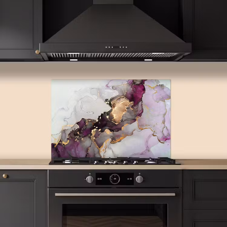 Spatscherm keuken - Marmer - Abstract - Goud - Paars — 2