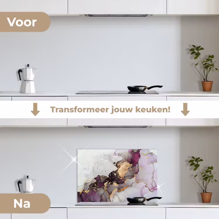 Spatscherm keuken - Marmer - Abstract - Goud - Paars — 3
