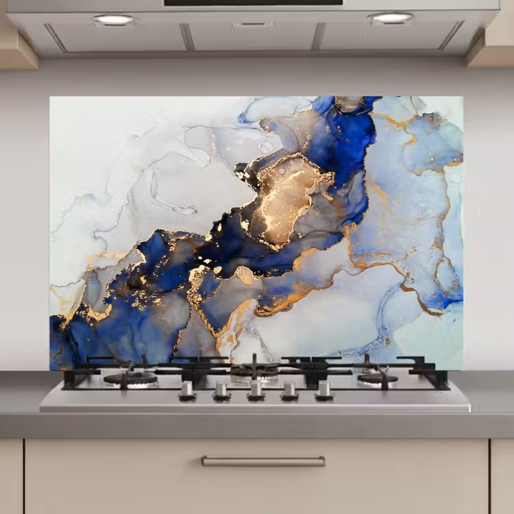 Spatscherm keuken - Marmer - Blauw - Goud — 1
