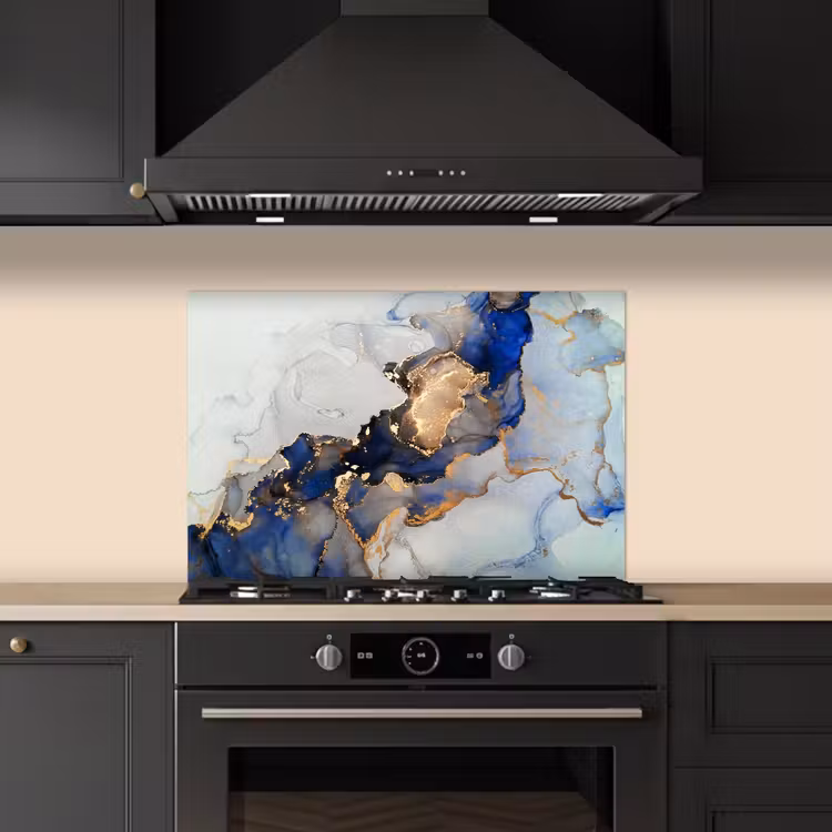 Spatscherm keuken - Marmer - Blauw - Goud — 2