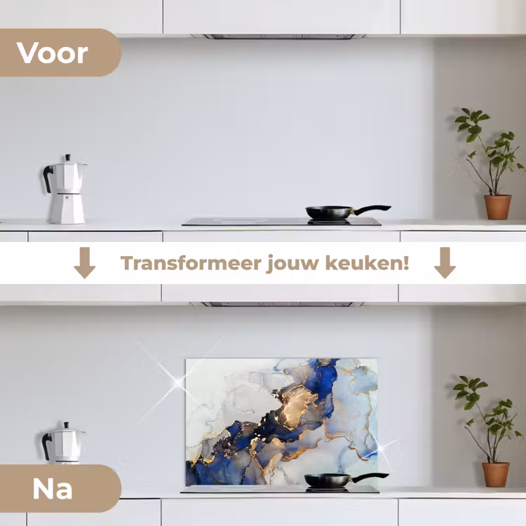 Spatscherm keuken - Marmer - Blauw - Goud — 3