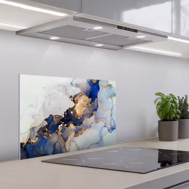 Spatscherm keuken - Marmer - Blauw - Goud — 5