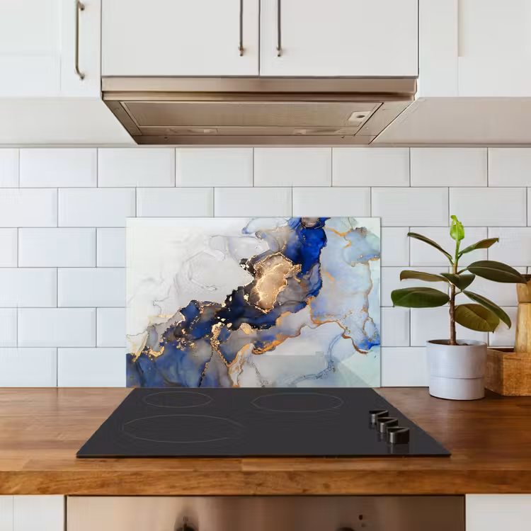 Spatscherm keuken - Marmer - Blauw - Goud — 6
