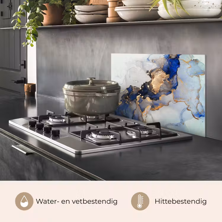 Spatscherm keuken - Marmer - Blauw - Goud — 7