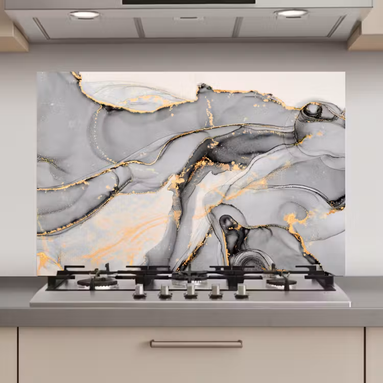 Spatscherm keuken - Marmer - Goud - Grijs — 1