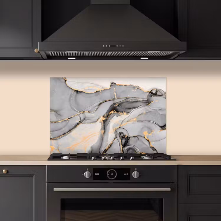 Spatscherm keuken - Marmer - Goud - Grijs — 2
