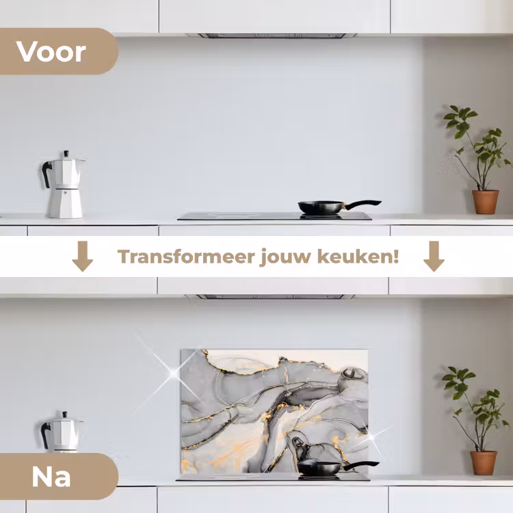 Spatscherm keuken - Marmer - Goud - Grijs — 3