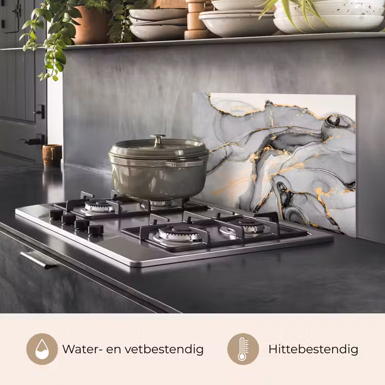 Spatscherm keuken - Marmer - Goud - Grijs — 7