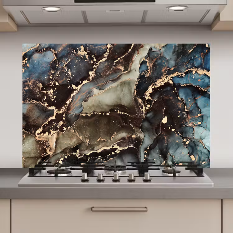 Spatscherm keuken - Marmer - Goud - Groen — 1