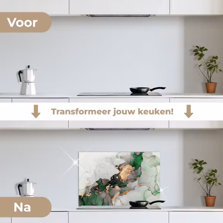 Spatscherm keuken - Marmer - Goud - Groen - Luxe — 3