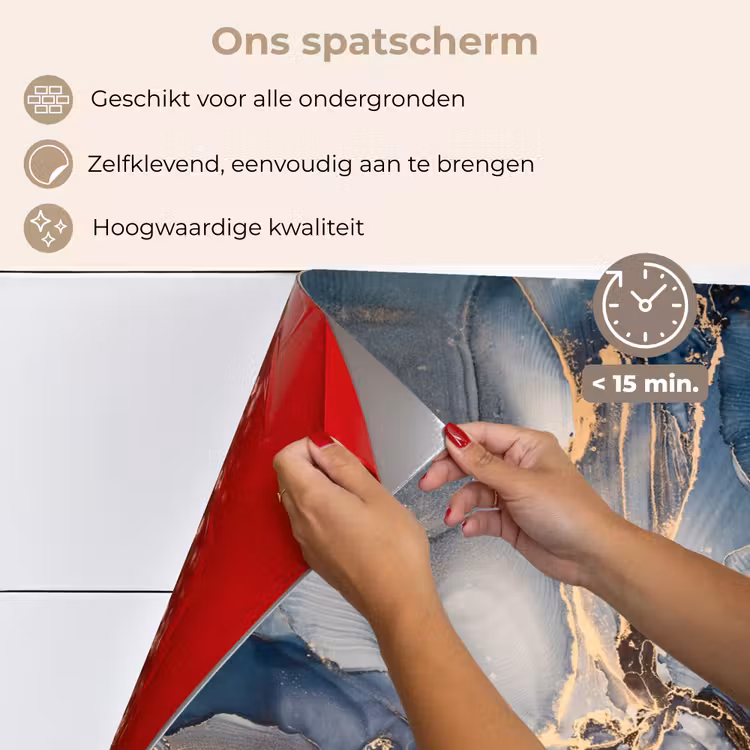 Spatscherm keuken - Marmer - Grijs - Blauw - Luxe - Goud — 4