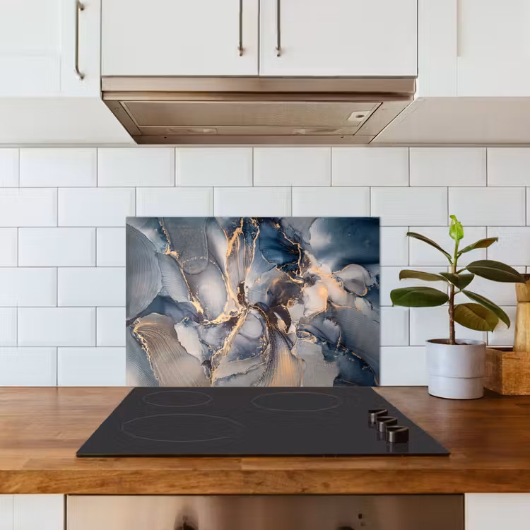 Spatscherm keuken - Marmer - Grijs - Blauw - Luxe - Goud — 6