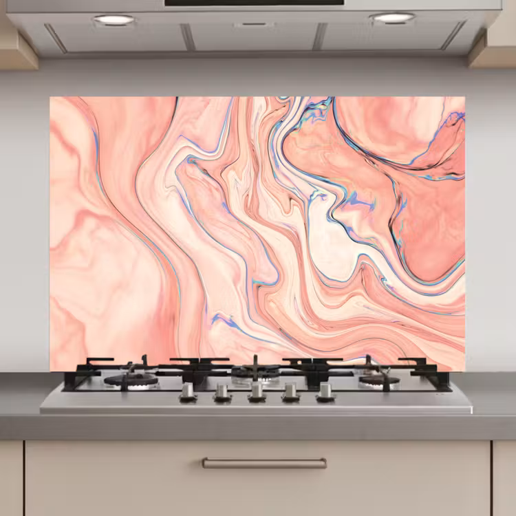 Spatscherm keuken - Marmer - Pastel - Roze - Blauw - Marmerlook - Abstract — 1