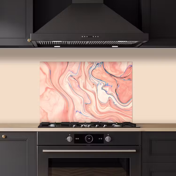 Spatscherm keuken - Marmer - Pastel - Roze - Blauw - Marmerlook - Abstract — 2