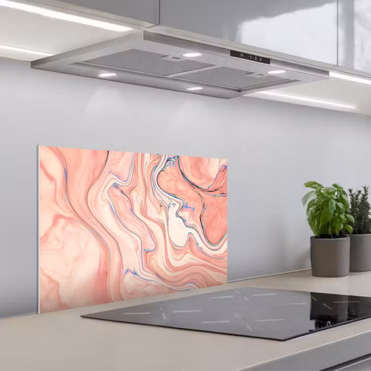 Spatscherm keuken - Marmer - Pastel - Roze - Blauw - Marmerlook - Abstract — 5