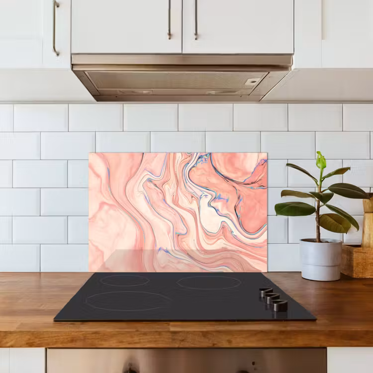 Spatscherm keuken - Marmer - Pastel - Roze - Blauw - Marmerlook - Abstract — 6