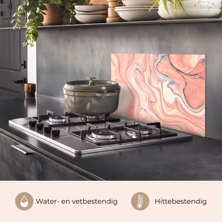 Spatscherm keuken - Marmer - Pastel - Roze - Blauw - Marmerlook - Abstract — 7