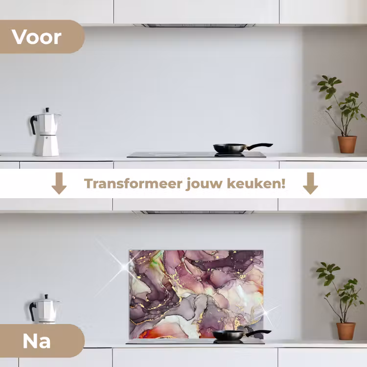 Spatscherm keuken - Marmer - Rood - Paars - Goud — 3
