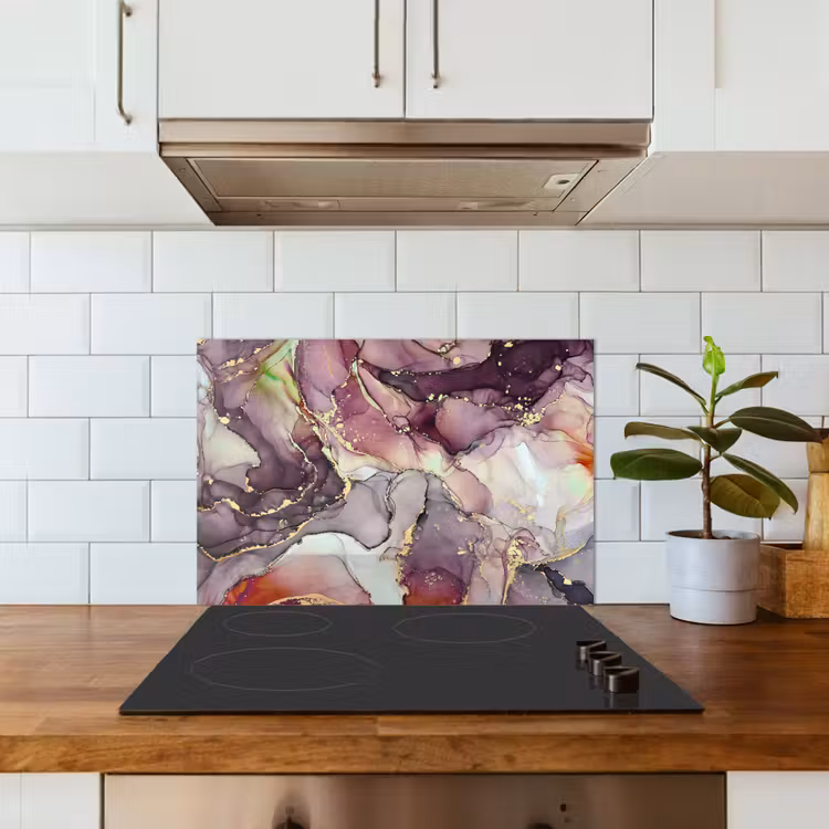 Spatscherm keuken - Marmer - Rood - Paars - Goud — 6