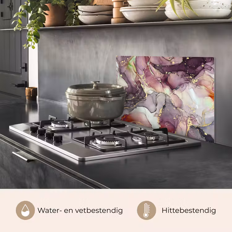 Spatscherm keuken - Marmer - Rood - Paars - Goud — 7