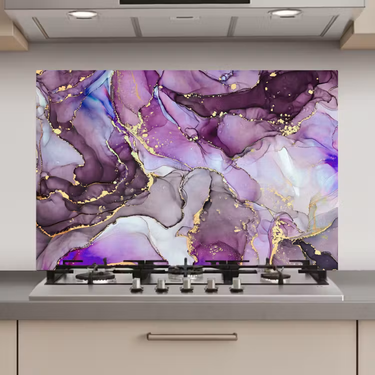 Spatscherm keuken - Marmer - Roze - Paars - Gold — 1
