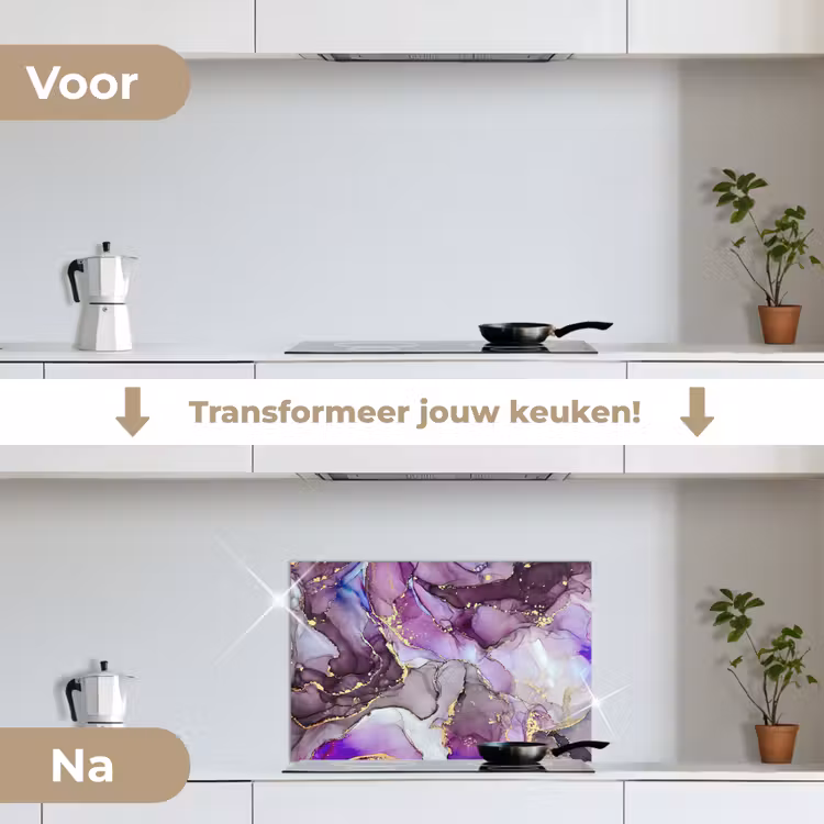 Spatscherm keuken - Marmer - Roze - Paars - Gold — 3