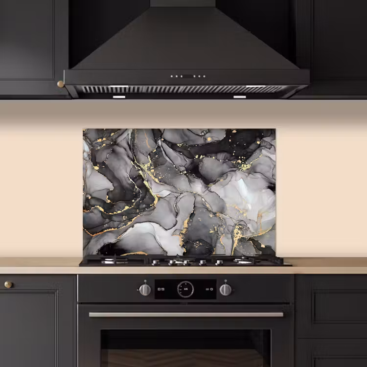 Spatscherm keuken - Marmer - Zwart - Goud - Grijs — 2