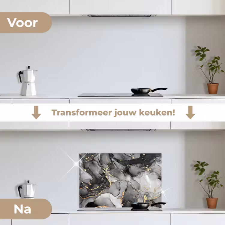 Spatscherm keuken - Marmer - Zwart - Goud - Grijs — 3