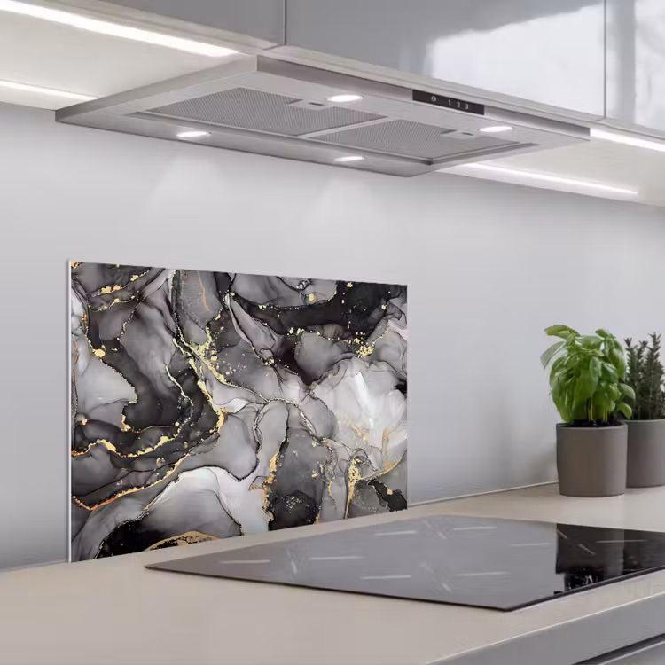 Spatscherm keuken - Marmer - Zwart - Goud - Grijs — 5