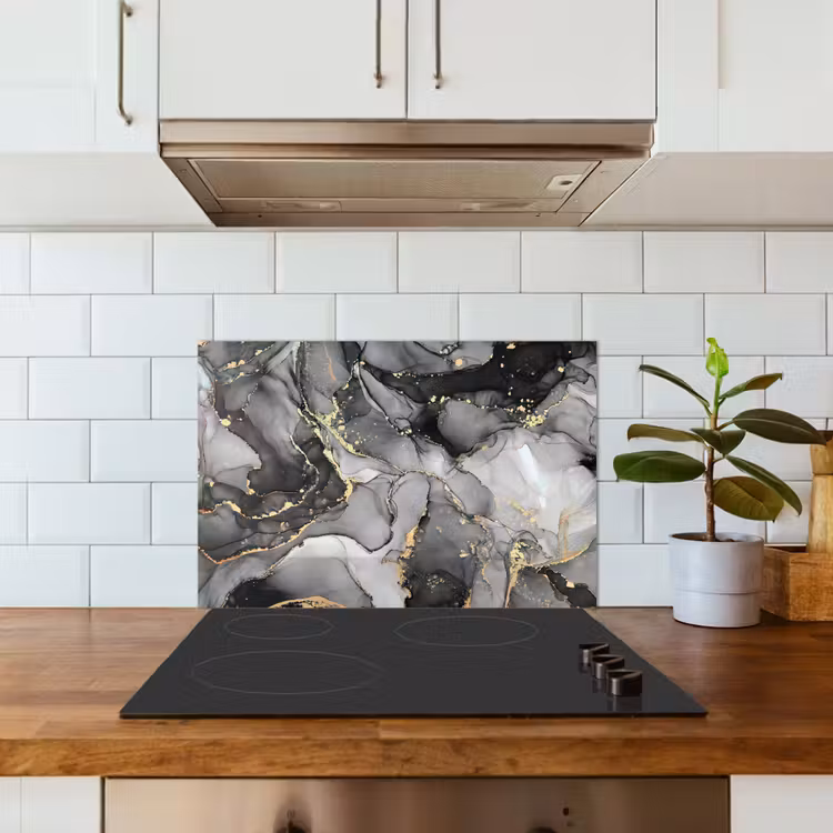 Spatscherm keuken - Marmer - Zwart - Goud - Grijs — 6