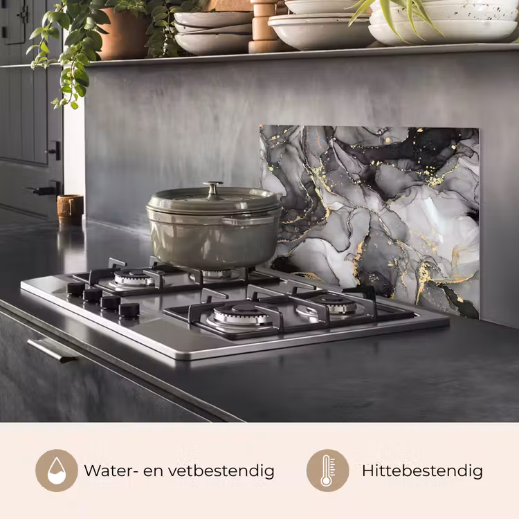 Spatscherm keuken - Marmer - Zwart - Goud - Grijs — 7