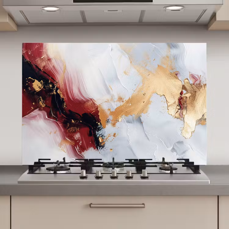 Spatscherm keuken - Rood - Abstract - Goud - Modern — 1