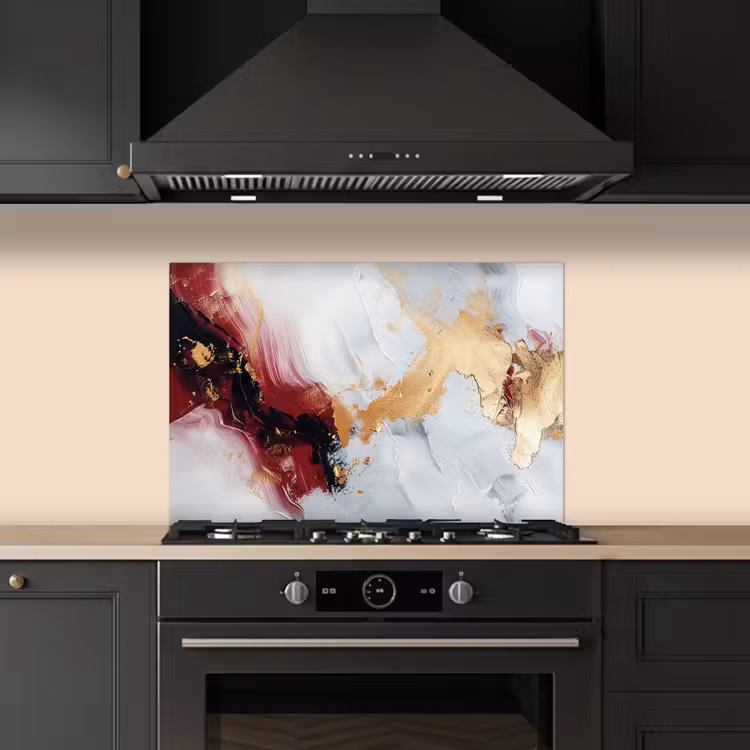 Spatscherm keuken - Rood - Abstract - Goud - Modern — 2